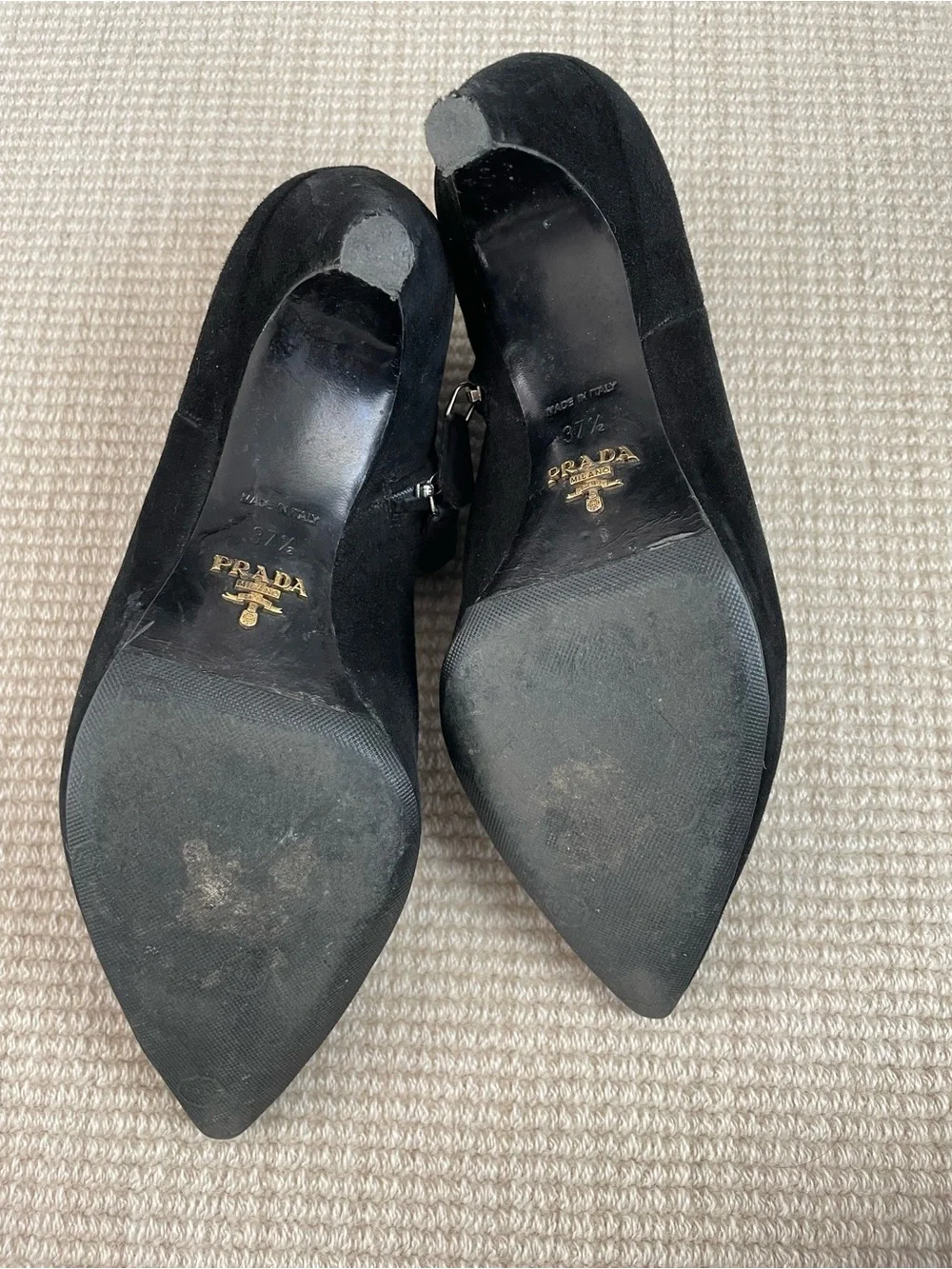 Prada Black Suede Pointed Toe Ankle Booties - Picture 3 of 4